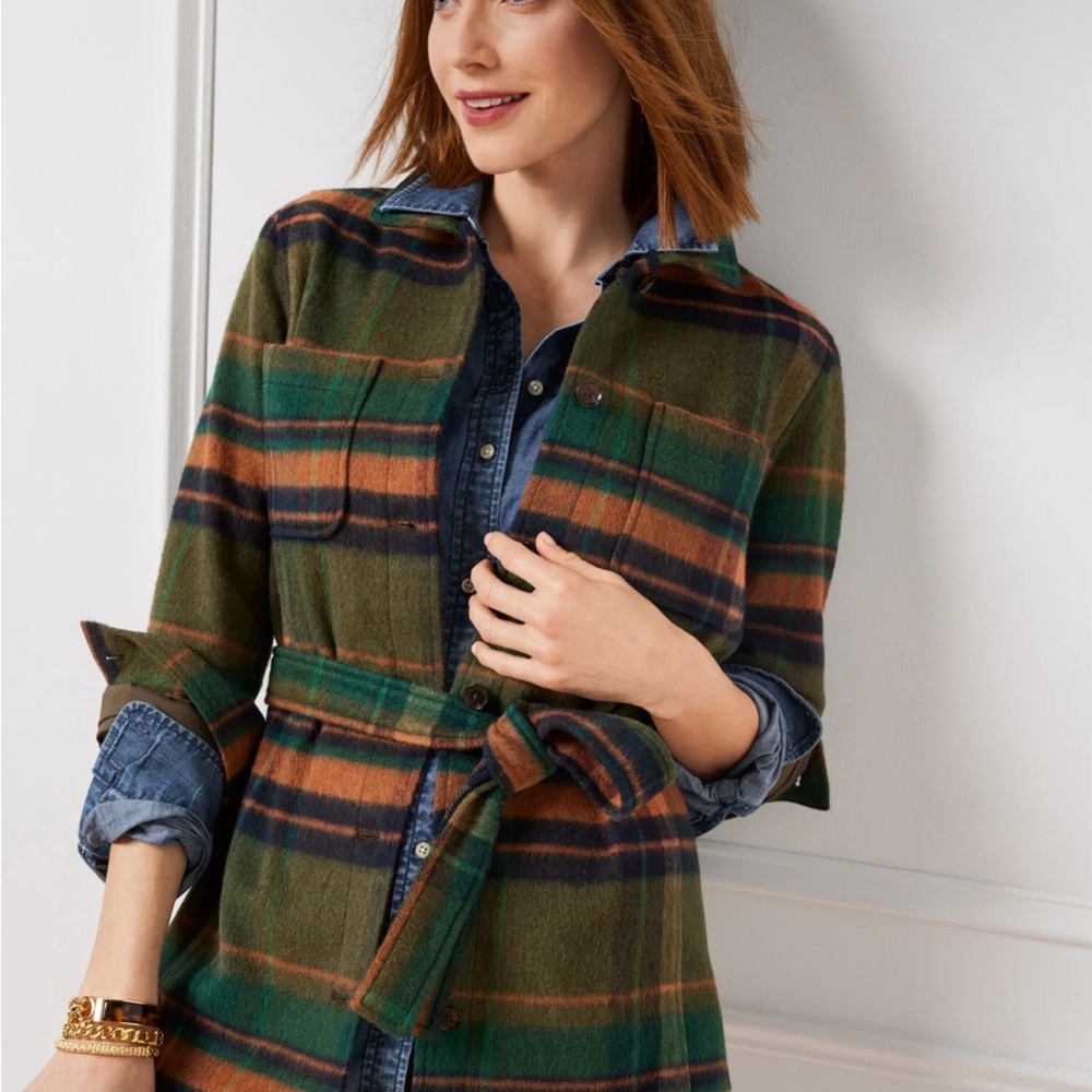 Talbots Multicolor Plaid Belted Shirt Jacket